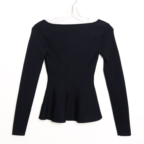 Babaton Aritzia Sculpt Knit Long Sleeve Peplum Top Square Neck Black - Picture 2 of 12